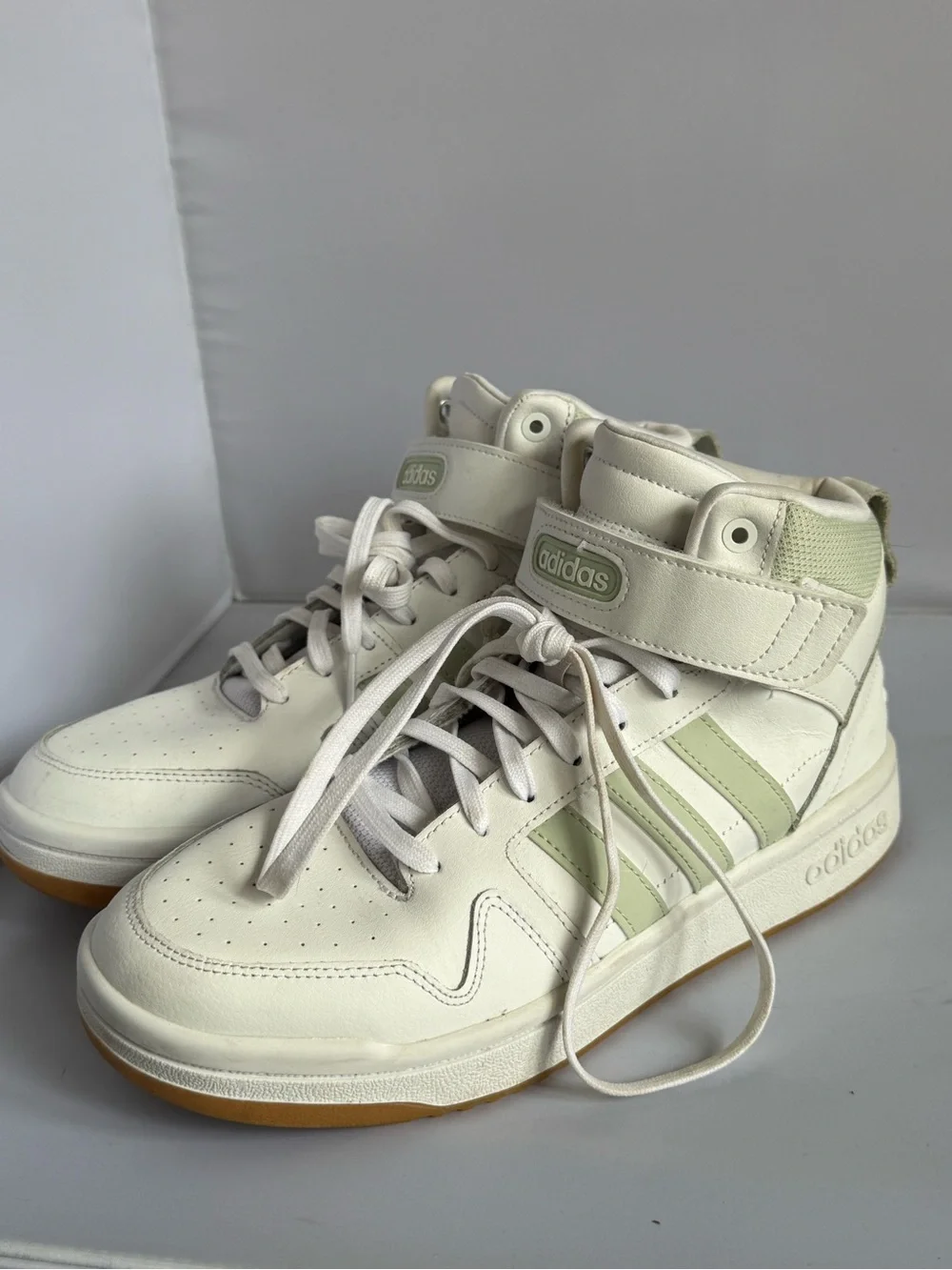 Adidas High-Top Sneakers in White and Sage Green Womens Size 10